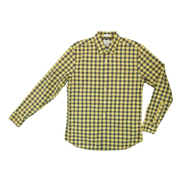 J. Crew 100's 2-Ply Yarns Button Up Shirt Mens Size M Slim Yellow Blue Plaid - Picture 1 of 4